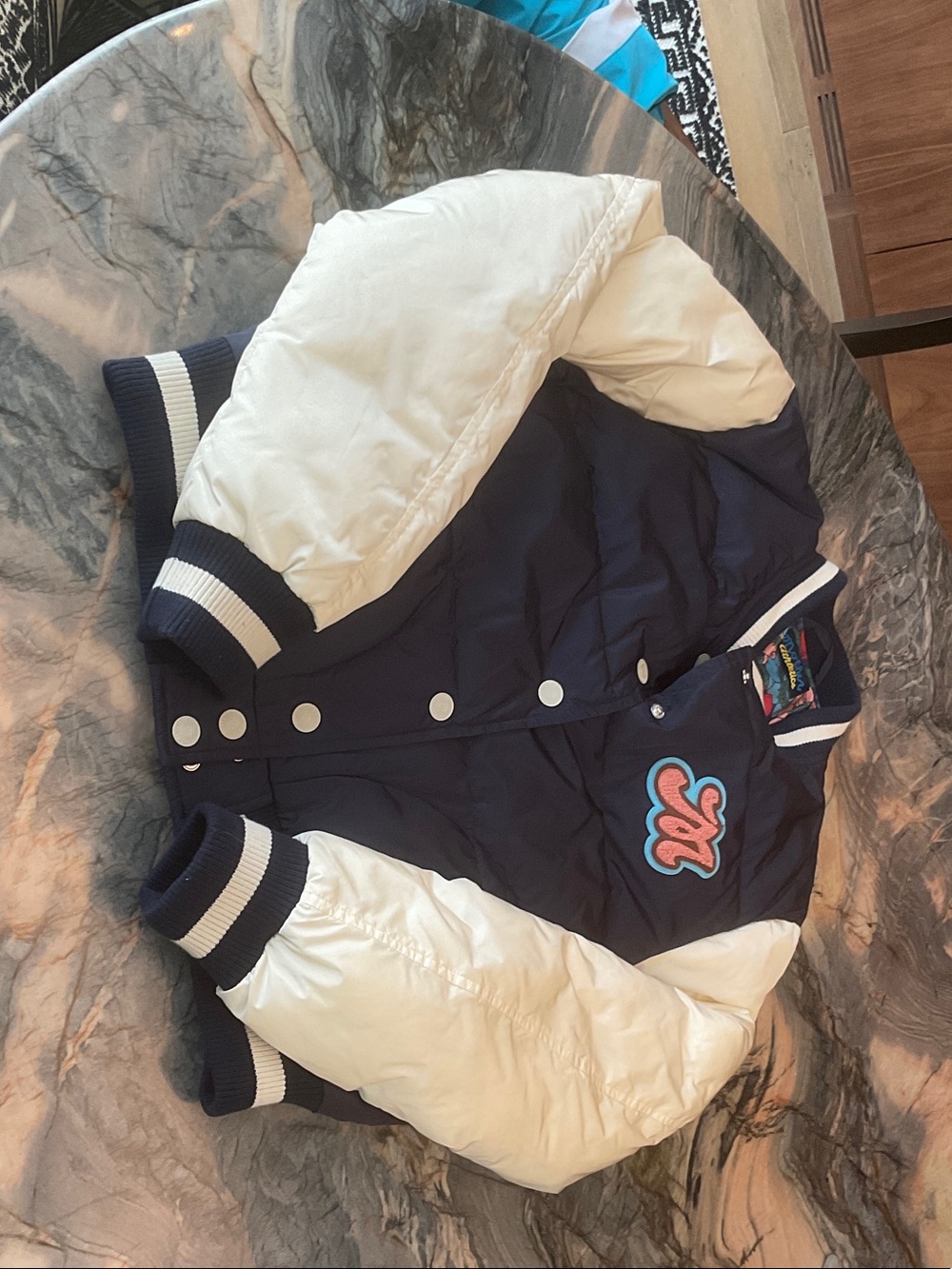 Kids Navy and White Puffer Bomber Jacket